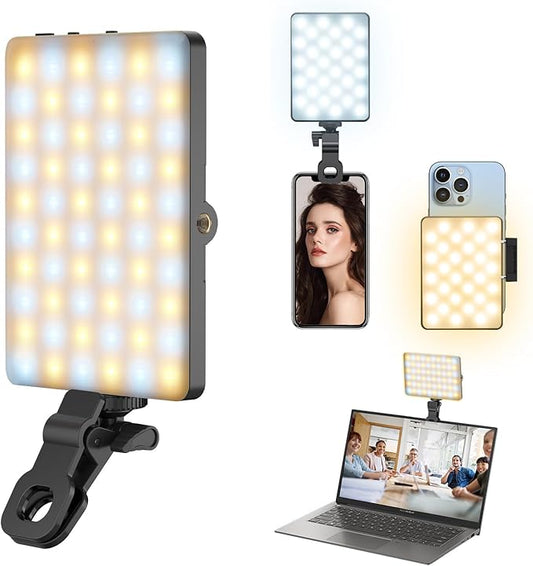 Selfie Light for iPhone,60 LED Phone Light with Clip,3 Light Modes,3000mAh Rechargeable Battery,Portable Video Fill Light for iPhone/Phone/Ipad,Laptop,Photo,Video Recording,Conference,Selfie,TikTok