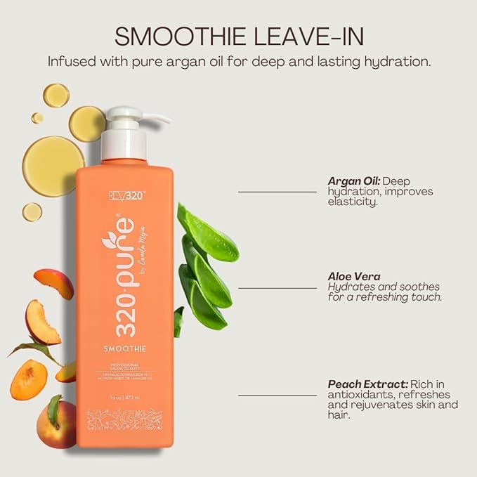 320Pure Smoothie Leave In Conditioner 16oz Pump Bottle, Sulfate Free, Color Safe & Lightweight Formula, Deep Repair Moisturizing Detangler for Frizzy, Curly, Thick, Wavy, Dry & Damaged Hair