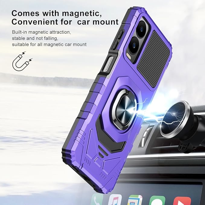 for Cricket Icon 6 / ATT Verge Case with 1 Pack Screen Protector,Dual Layer Hybrid Heavy Duty Defender Protection,Sleek Rugged Reinforced Cushion Corner Kickstand Shockproof Bumper Cover Purple