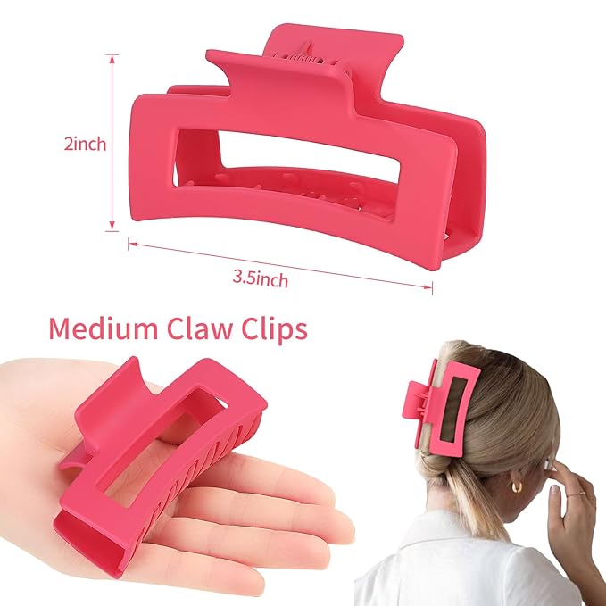 3.5 Inch Medium Hair Claw Clips 6 Pack Hair Clips for Women Square Claw Clips Rectangle Clips for Hair Banana Jaw Clips Hair Accessories for Girls -Dopamine