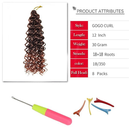 8 Packs Curly Crochet Hair GoGo Curl Crochet hair for Women Deep Wave Braiding hair,Synthetic Bohemian Crochet Braid Water Wave Crochet hair Extensions (T/350, 12inch)