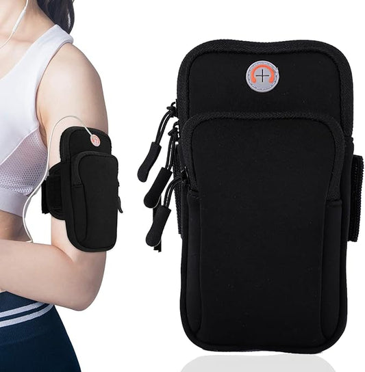 Sports Armband, Running Gym Universal Smartphone Arm Bag with Earphone Hole Multifunctional Pockets foriPhone 15, 14, 13, 12, 11 Pro Max, Xs, Xr, X, 8 Plus, SE, Galaxy S22 Ultra and More