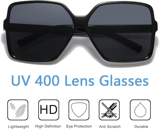 Women's Chic Square Oversized Sunglasses Big Large Wide Fashion Shades for Women Men 100% UV Protection