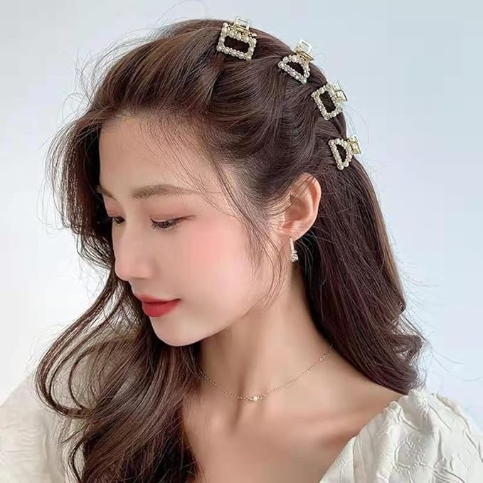 6PCS Sweet Mini Meatl Claw Clip With Pearl, Barrettes Claw Crab Hairpins Styling Fashion Hair Accessories for Women Girl