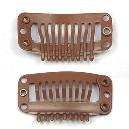 20pcs Metal Snap Clips for Hair Extensions DIY Clip in on Hair Extension Wigs 9 Teeth 32mm 1.2g/pc Black Brown Beige Color (Light Brown)