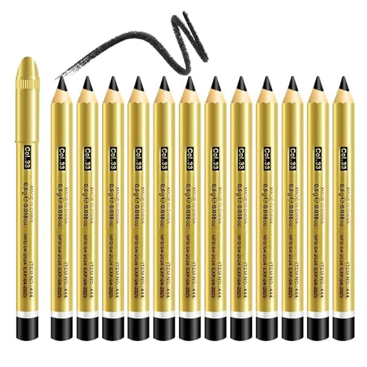 12 Pcs Black Pencils Set for Paint to Draw Eyebrows, Eyeliner, Eyelids, Hair, Beard,Etc. Daily Makeup (BLACK-12pcs)