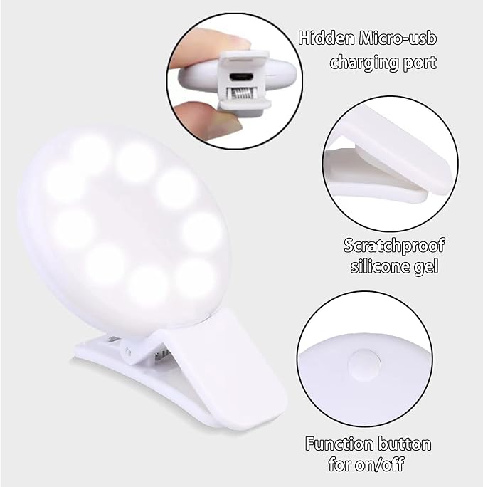 Ring Light of Pocket-Size: Rechargeable Small Ring Light for Phone, Laptop & Makeup - Perfect for Small & Adults, Portable Selfie Light (White)