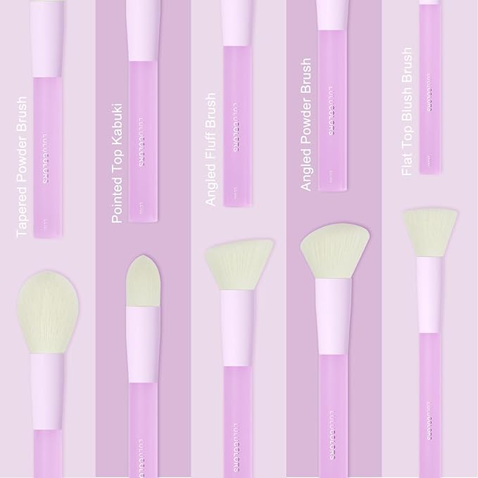 5-Piece Light Purple Face Makeup Brush Set – Soft, Cruelty-Free Synthetic Bristles with Translucent Rubber Handles, Makeup Brushes for Powder, Blush & Contour – Essential Brush Collection