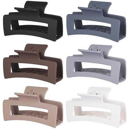 3.5 Inch Medium Hair Claw Clips 6 Pack for Women - Square Rectangle Banana Jaw Clips Accessories for Girls - Brown Grey