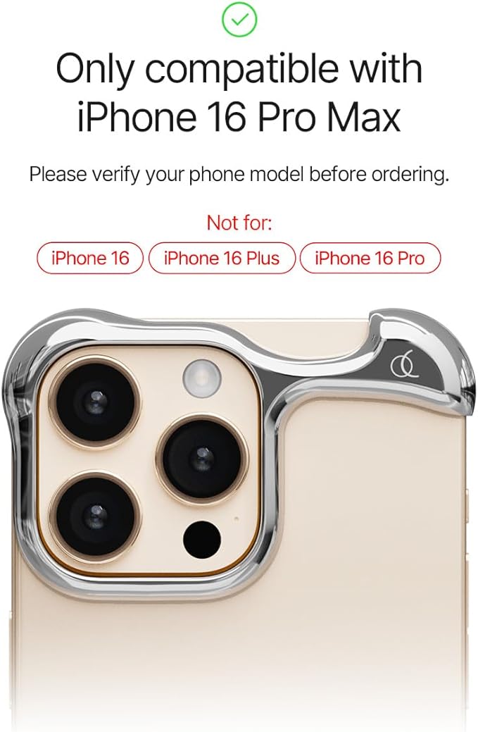 Arc Pulse Compatible with iPhone 16 Pro Max Phone Case (2024), Minimalist Protective Shock Absorption Aerospace Grade Aluminum Shells + Elastomer Inlays Easy Fit 6.9 inch (Aluminum Polished Silver)