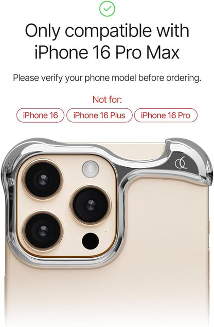 Arc Pulse Compatible with iPhone 16 Pro Max Phone Case (2024), Minimalist Protective Shock Absorption Aerospace Grade Aluminum Shells + Elastomer Inlays Easy Fit 6.9 inch (Aluminum Polished Silver)