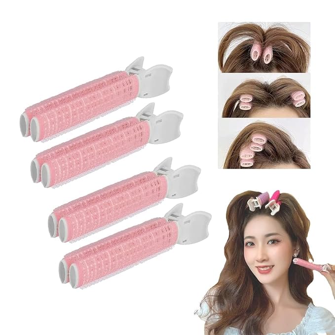 4Pcs Pink Hair Rollers with Clip,Portable Hair Volume Clip,Volumizing Hair Root Clips,Bangs Curler DIY Hair,Styling Accessories,Self Grip Volume Root Rollers,Styling Tools and Appliances