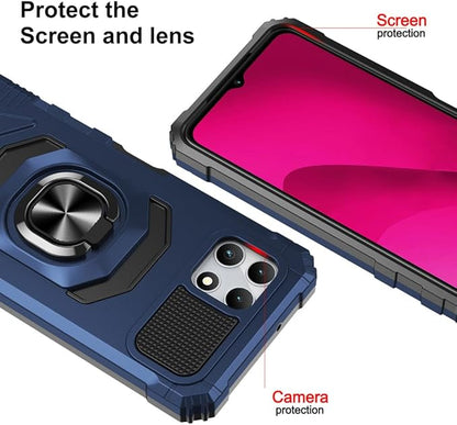for T-Mobile Revvl 7 5G Case with Screen Protector,Revvl 7 5G Phone Case Military Grade Protection Built-in Magnetic Ring Stand Soft Rugged Silicone Corner Shockproof Cover for T-Mobile Revvl 7 Blue