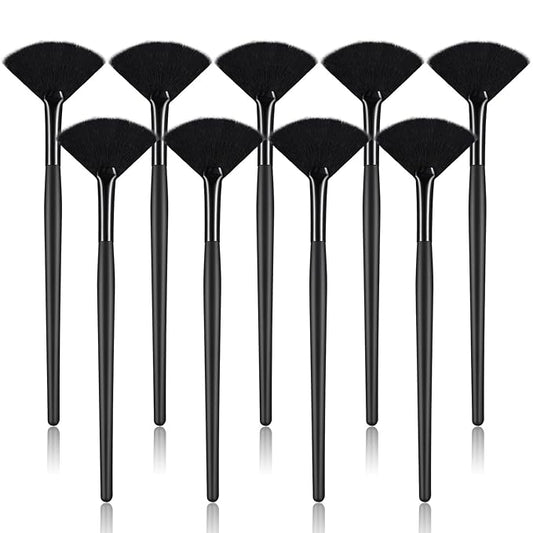 9 Pieces Facial Fan Mask Brushes, Soft Facial Applicator Brushes Tools for Peel Glycolic Makeup for Mud Cream(Full Black)