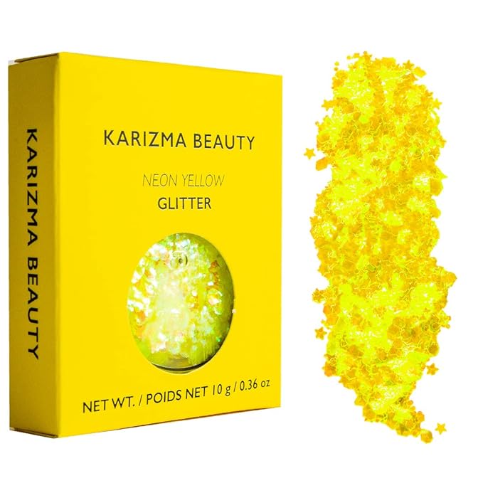 KARIZMA Neon Nights! 4x 10g Chunky Face, Hair, Eye & Body Glitter Set - Neon Yellow, Pink, Orange, Green - Festival, Rave & Event Glitter