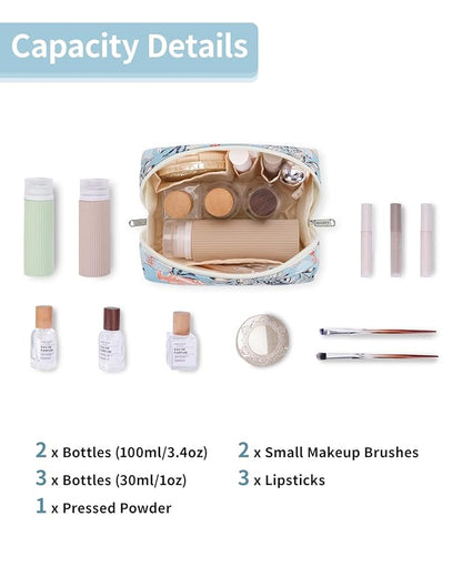 Narwey Small Makeup Bag for Purse Mini Cosmetic Bag Travel Makeup Pouch Zipper Pouch Cute Make up Bags with Compartments for Women Girls(Small, Aqua Flamingo)