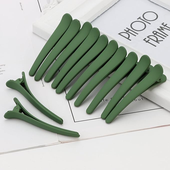 24 PCS Green Hair Clips for Styling and Sectioning - 3.1 Inch Matte Alligator YISSION Barrettes, No Crease Duck Billed Clips, Accessories for Women and Girls