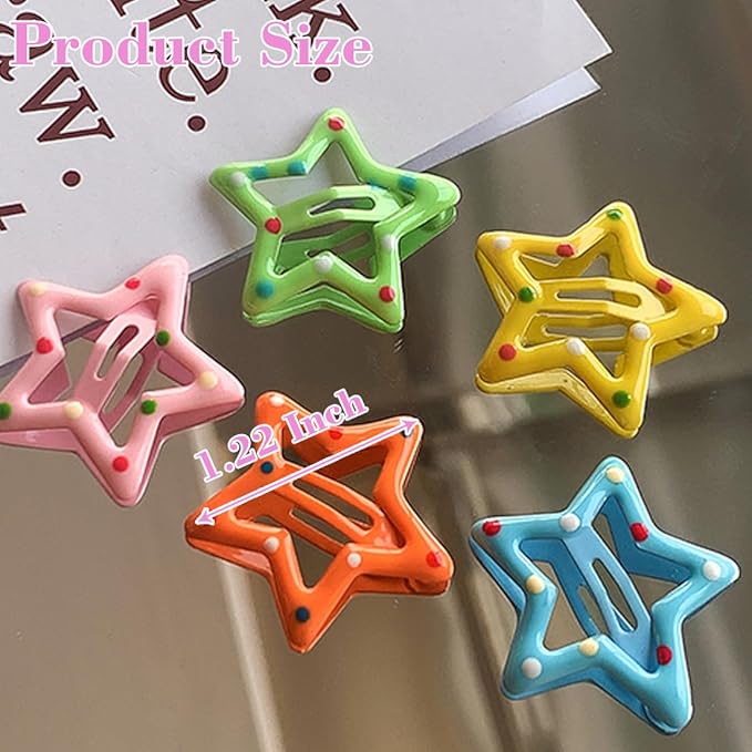 15 PCS Metal Hair Barrettes - Non-Slip 1.22" Star Snap Hair Clips for Girls, Women, and Children - Multicolor Hair Accessories
