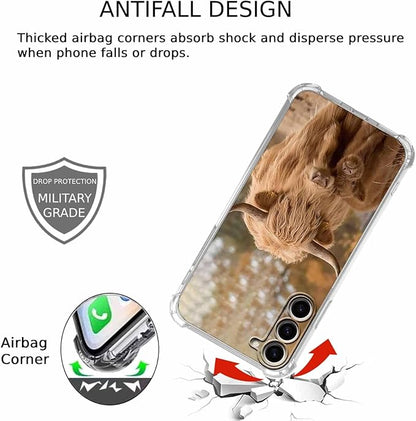 for Samsung Galaxy S23 Case with Cow Design,Cute Highland Cattle Family Pattern,Clear Slim Soft TPU Bumper Case,6.1”(Cow,S23)