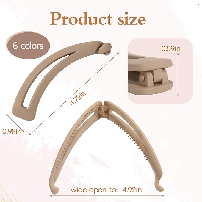 6 PCS Banana Hair Clips, Brown Banana Clips for Women Girls, Large Claw Clips for Thick Thin Hair, 4.72 In Hair Clips for Ponytail Holders, Women Hair Accessories Gifts, Fretwork