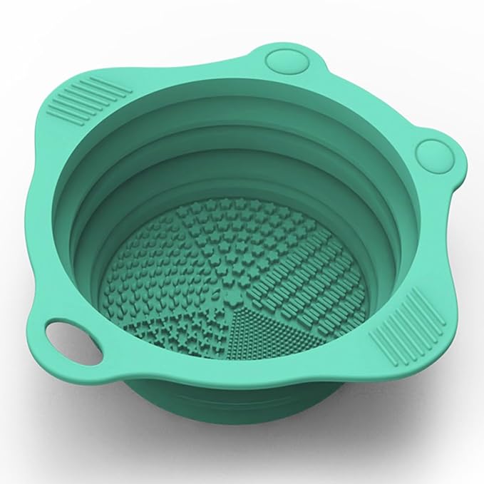 Foldable Silicone Makeup Brush Cleaner Pad Bowl, YalsFTY Portable Mat Scrubber Cleaning Tool for Makeup Brushes (Green)