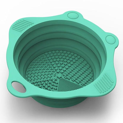 Foldable Silicone Makeup Brush Cleaner Pad Bowl, YalsFTY Portable Mat Scrubber Cleaning Tool for Makeup Brushes (Green)
