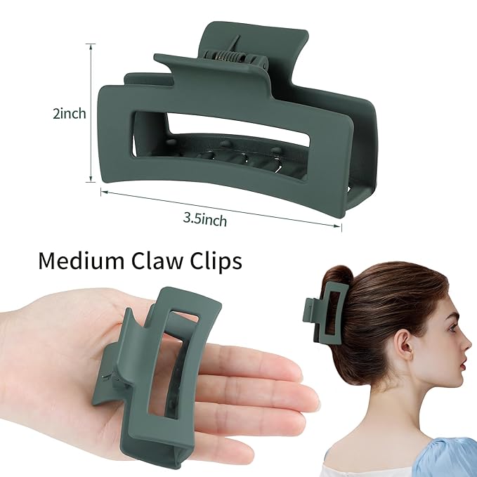 3.5 Inch Medium Hair Claw Clips 6 Pack Hair Clips for Women Square Claw Clips Rectangle Clips for Hair Banana Jaw Clips Hair Accessories for Girls -Neutral