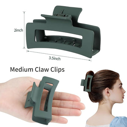 3.5 Inch Medium Hair Claw Clips 6 Pack Hair Clips for Women Square Claw Clips Rectangle Clips for Hair Banana Jaw Clips Hair Accessories for Girls -Neutral