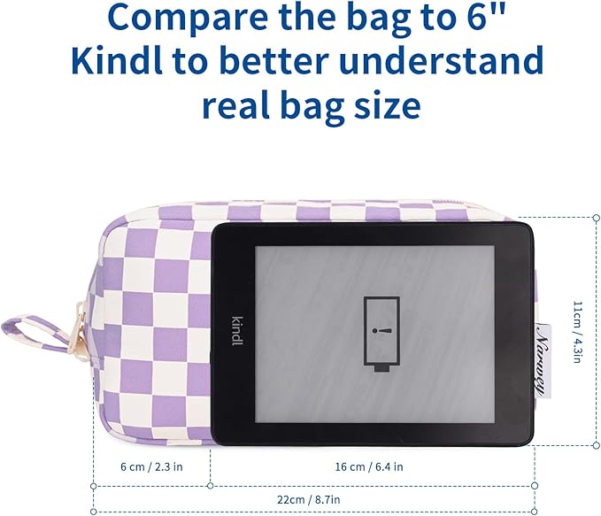 Narwey Checkered Makeup Bag Travel Cosmetic Bag Organizer Small Toiletry Bag Make Up Bags with Organized Pockets for Women (Purple Checkerboard, Large)
