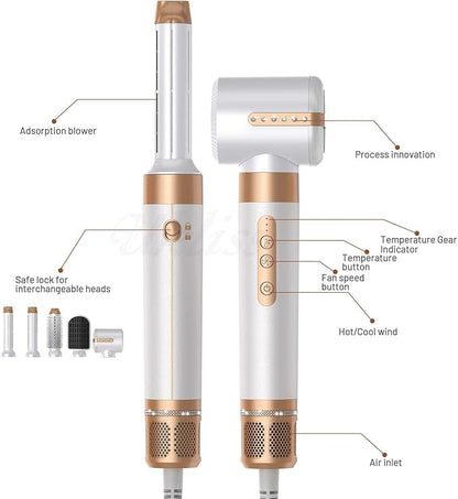 7 in 1 Hair Dryer Brush, Professional Hot Air Styler, 110000 RPM High-Speed Blow Dryer with Negative Ions for Fast Drying Curling Straightening Volumizing Versatile Hair Styling Tool