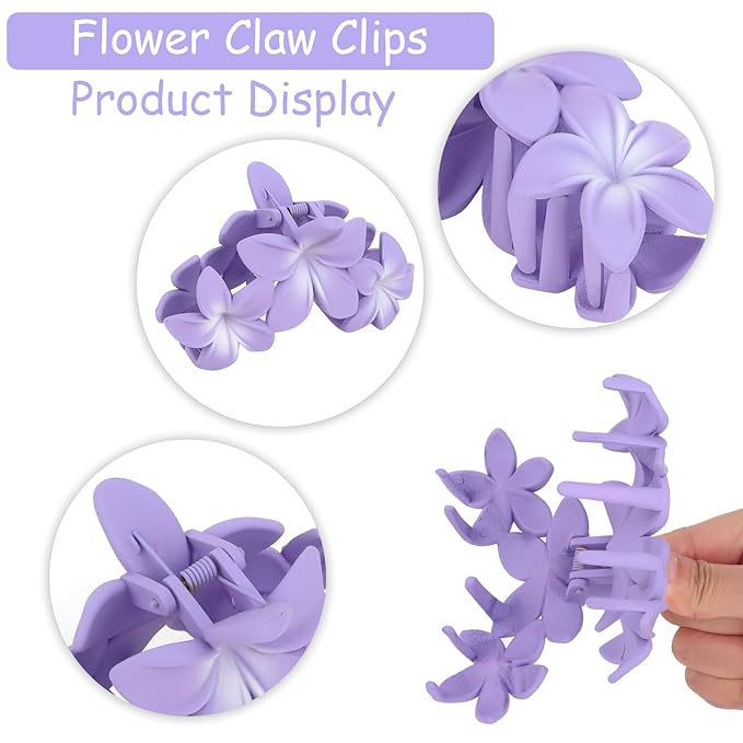 ANBALA 4PCS Flower Claw Hair Clips, Large Plumeria Hair Accessories for Women and Girls - Colorful Hawaiian Non-Slip Strong Hold Clips for Thick Hair