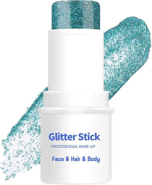 Green Body Glitter Stick Shimmer Sparkle Face Glitter for Face Body Hair Eyes, Glitter Makeup Stick for Rave Festival Party Concerts, Long-Lasting Vegan Cruelty-Free