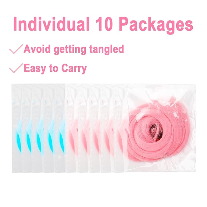 10 PCS Pink and Lake Blue Hair Extensions, Curly Wavy Synthetic Hairpieces Clip in Rainbow Neon Party Highlights, Colorful Hair Accessories for Women 17 inch (Pink Lake Blue)
