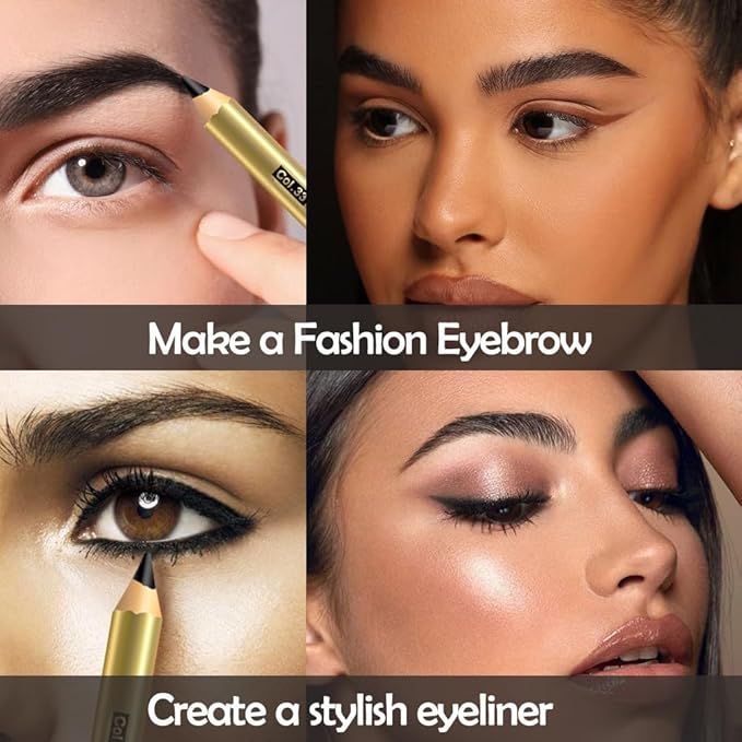 12 Pcs Black Pencils Set for Paint to Draw Eyebrows, Eyeliner, Eyelids, Hair, Beard,Etc. Daily Makeup (BLACK-12pcs)