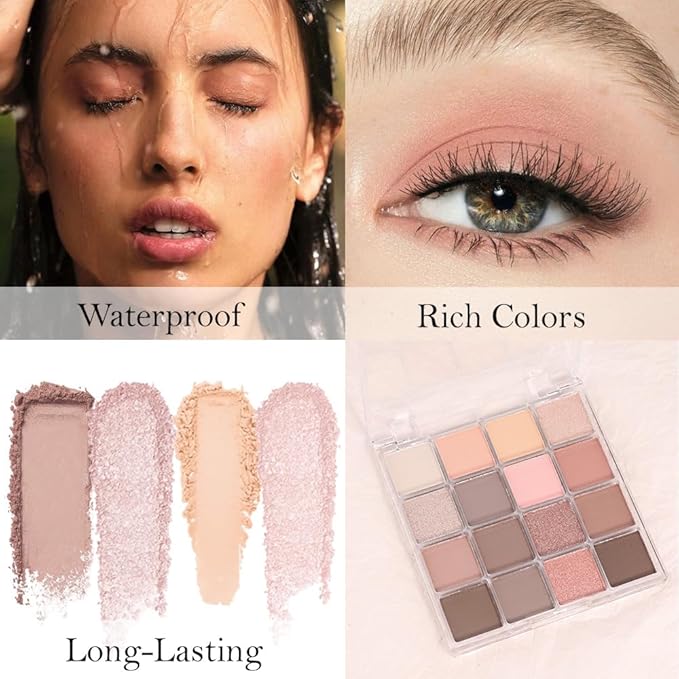 16Color Matte Shimmer Eyeshadow Palette,Nude Dark Brown Champagne Gold Rose Gold Coffee Sparkly Eye Shadow Makeup,Warm Pastel Eyeshadows Long Lasting Waterproof Naturing-Looking Women Girls Eye Shadow