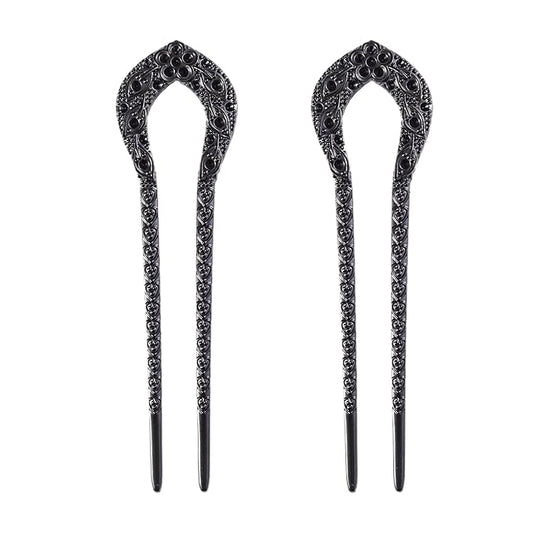 2pcs U Shape Hair Prong Forks Styling Pins Black Wicca Witch Hair Stick Slide Renaissance Festival Hair Acceossories for Women 11