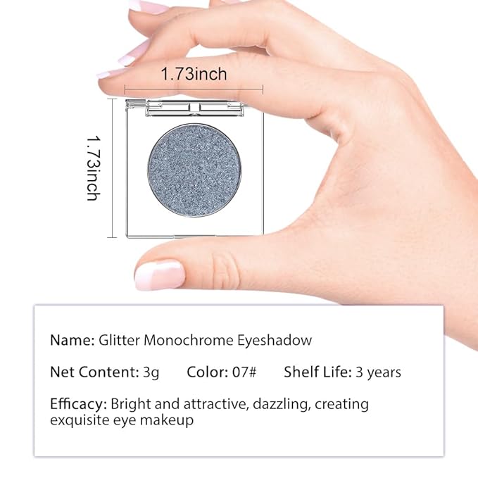 Monochrome Pressed Eyeshadow, Waterproof Neutral Powde Mini Eyeshadow, sombras para ojos, Talc, Paraben & Cruelty Free (H07#Shimmer Blue)