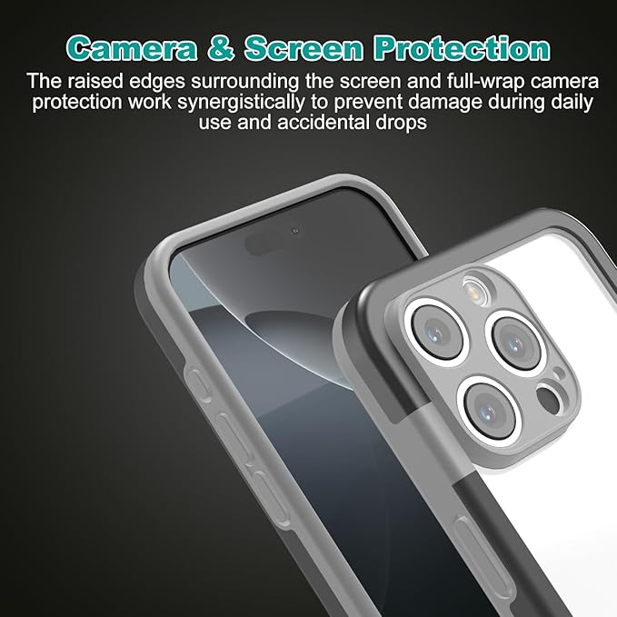 for iPhone 16 Pro Max Bumper Case, Hybrid Protection Heat Dissipation Frame No-Back Phone Cover Case 6.9" 2024 - Black & Gray