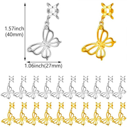 20 Pcs Butterfly Hair Braids Dreadlock Clips, Hollow Metals Cuffs Clip Hair Accessories Styling Fashion Toos for Women Men (Gold Sliver)