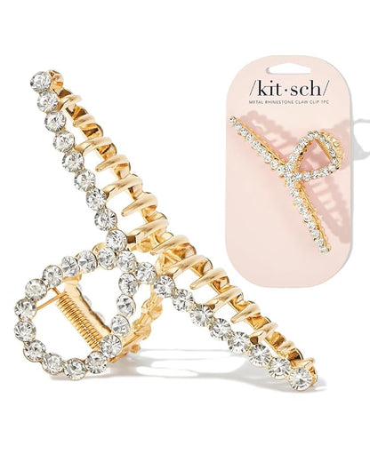 Kitsch Loop-Shaped Rhinestone Claw Clip, Metal Hair Clips for Thick Hair, Large Gold Rhinestone Hair Clips for Styling