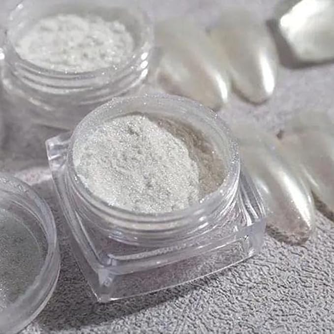 2 Pcs White Pearl Chrome Nail Powder,Mirror Effect Aurora Magic Pearlescent Nail Jewelry Glitter Holographic Pigment Symphony Mermaid Pearl Neon Ice Aurora Dust Nail Powder,DIY Nail Art Decorations