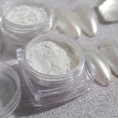 2 Pcs White Pearl Chrome Nail Powder,Mirror Effect Aurora Magic Pearlescent Nail Jewelry Glitter Holographic Pigment Symphony Mermaid Pearl Neon Ice Aurora Dust Nail Powder,DIY Nail Art Decorations
