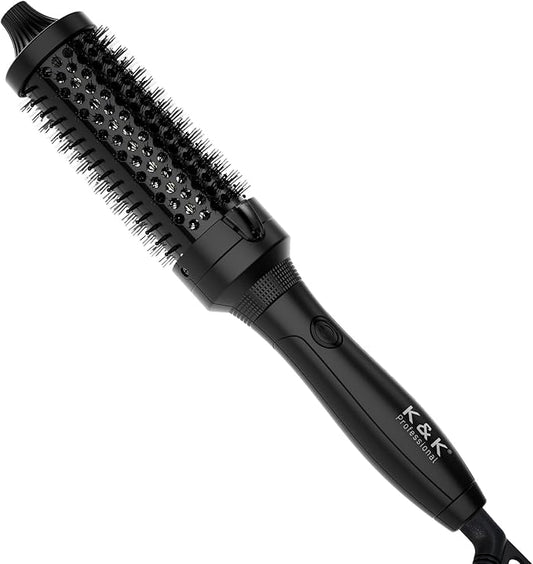 K&K Thermal Brush, 1.5 Inch Heated Round Brush, Professional Heated Curling Ceramic Tourmaline Ionic Curling Iron, Hot Styling Volumizing Tool, Dual Voltage Black