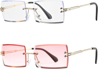 Rectangle Sunglasses for Men/Women Small Rimless Square Shade Eyewear