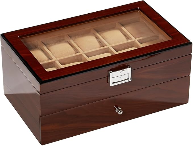20-Slot Wooden Watch Box, Wood Watch Case with Glass Lid, 2 Layer Storage Organizer for Men Women, Velvet Lining, Watch Display Box, Mother's Day Gifts
