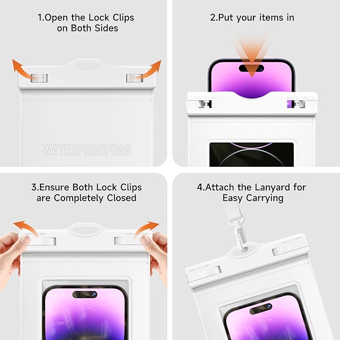 2 Pcs Waterproof Phone Pouch Case Up to 7.2", Floating Universal IPX8 Water Proof Cell Phone Dry Bag for iPhone 16 15 14 13 12 11 Pro Max XR XS SE 2022, Outdoor Sports, Black+White