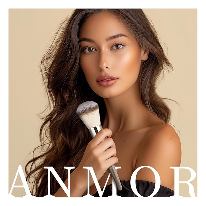 Anmor Powder Brush, Professional Large Fluffy Powder Blush Makeup Brush, Perfect for Blush Bronzer and Setting Powder, Luxurious Soft Synthetic Bristles