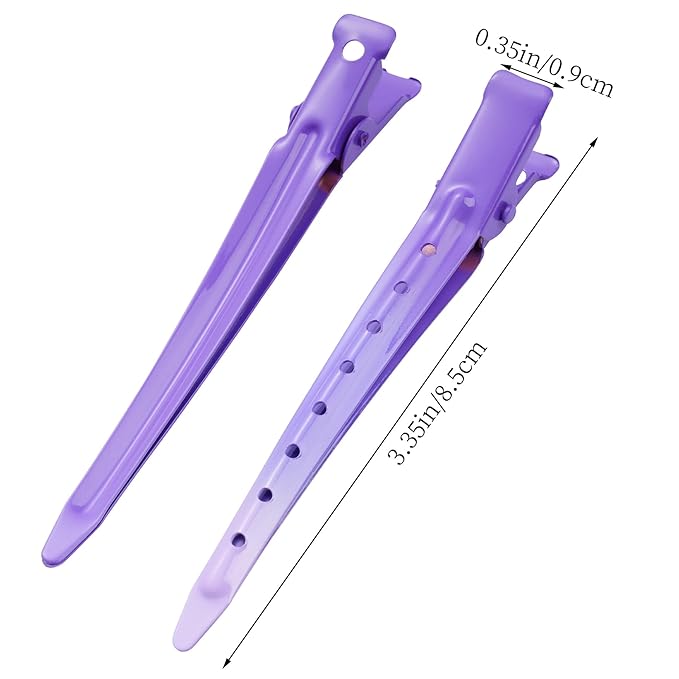 24 Packs Duck Bill Clips, Bantoye 3.35 Inches Rustproof Metal Alligator Curl Clips with Holes for Hair Styling, Hair Coloring, GS Purple