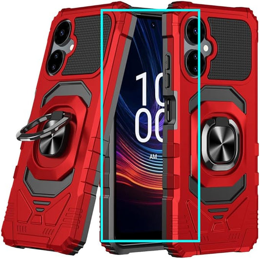 for Boost Mobile Celero 5G 2024 Case with 1 Pack Screen Protector,Dual Layer Hybrid Heavy Duty Defender Protection,Sleek Rugged Reinforced Cushion Corner Kickstand Shockproof Bumper Cover Red