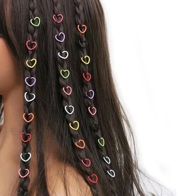 100PCS Colorful Star and Love Shape Braids Ring Clips Hair Jewelry Braid Locs Hair Cute Rings Accessories(Colorful)